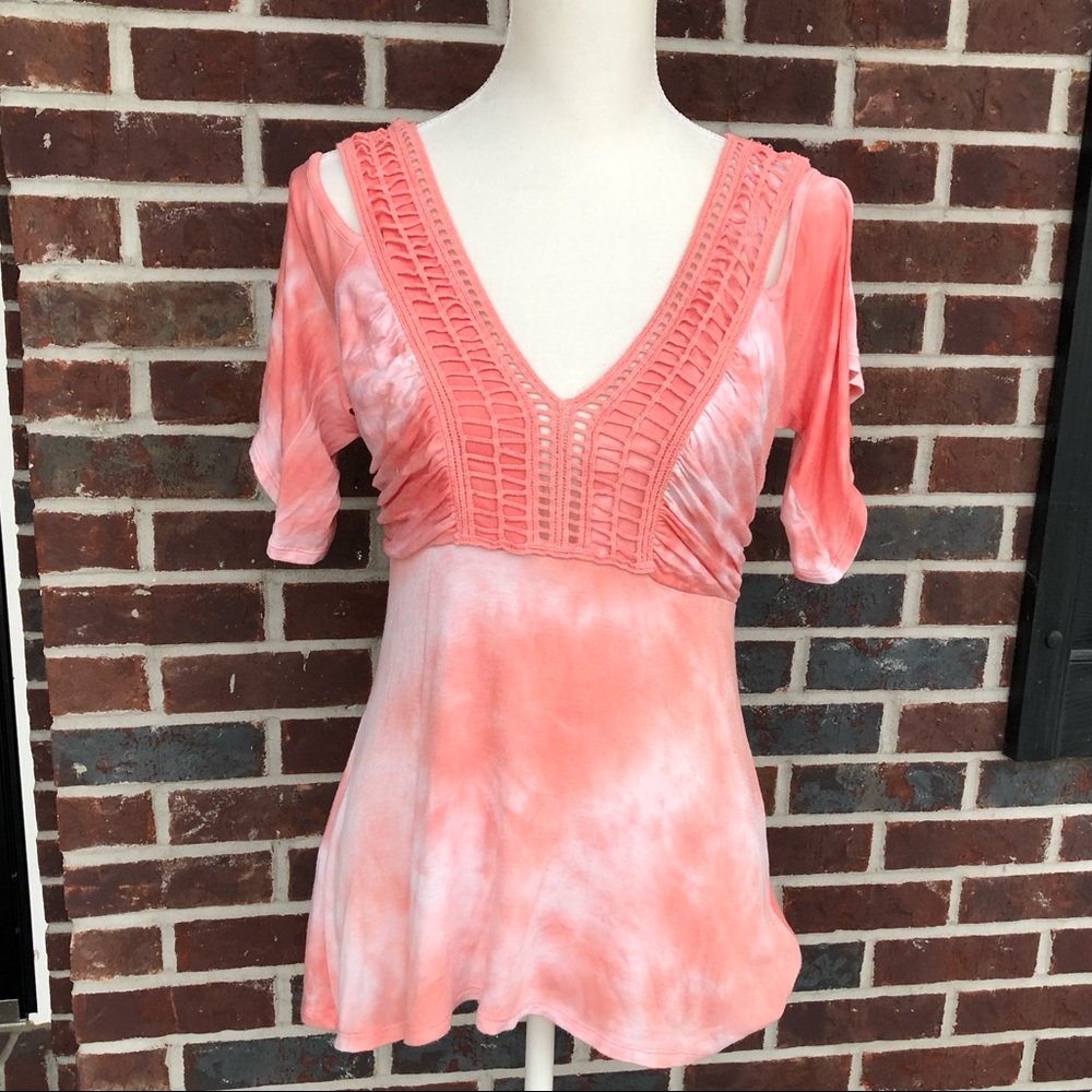 VENUS pink tie dye open shoulder top